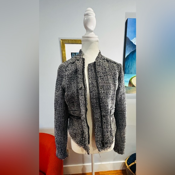 Banana Republic Navy & White Raw hem Tweed blazer/jacket size 6 - Picture 3 of 14